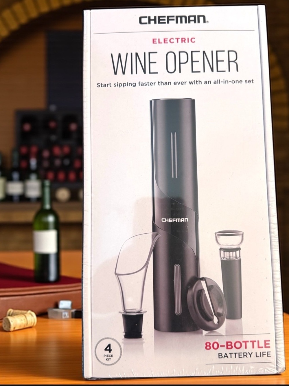 Chefman Electric Wine Opener Set 4pc Automatic Corkscrew Gift Set New